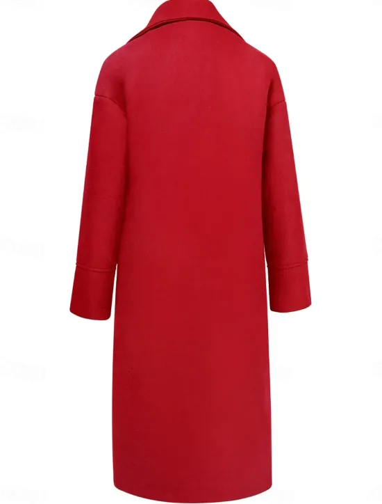 Women's Winter Coat Coat Cloak / Capes Windproof Warm Pocket Casual Street Style Plain Vacation Work Street Daily Wear Single Breasted Turndown Loose Fit Long Sleeve Outerwear Red Blue Green Fall Women Coats & Trench Coats