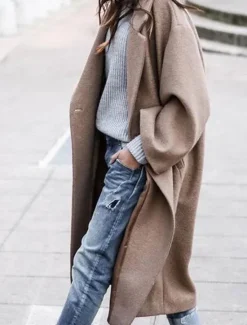 Hot Women's Winter Coat Coat Warm Buttons Daily Modern Solid Color Home Single Breasted Long Turndown Loose Fit Long Sleeve Outerwear Black White Red Spring Fall Women Coats & Trench Coats