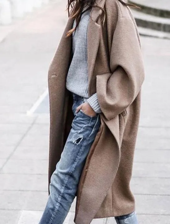 Hot Women's Winter Coat Coat Warm Buttons Daily Modern Solid Color Home Single Breasted Long Turndown Loose Fit Long Sleeve Outerwear Black White Red Spring Fall Women Coats & Trench Coats