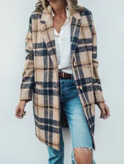 Outlet Women's Winter Coat Coat Windproof Warm Pocket Casual Street Style Plaid Vacation Work Street Daily Wear Single Breasted Turndown Loose Fit Long Sleeve Outerwear Fall Winter Women Coats & Trench Coats