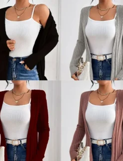 New Women's Winter Coat Comfortable Stripe Open Front Elegant Vintage Simple Classic Solid Color School Outdoor Vacation Home Cardigan Regular Collarless Regular Fit Long Sleeve Outerwear claret Black Women Coats & Trench Coats