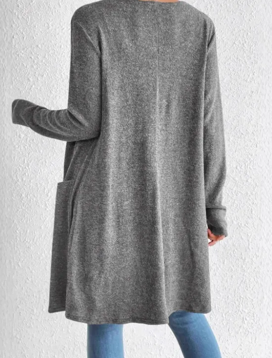 Sale Women's Winter Coat Comfortable Knitting Open Front Fashion Minimalism Plain Outdoor Vacation Home Office Long V Neck Regular Fit Long Sleeve Outerwear Black Brown Grey Spring Fall Women Coats & Trench Coats