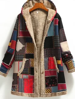 Clearance Women's Winter Coat Daily Spring Fall Winter Regular Coat Regular Fit Stylish Vintage Style Jacket Long Sleeve Print Color Block Print Red Green Women Coats & Trench Coats