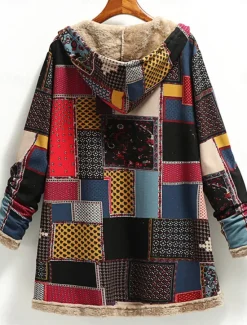 Clearance Women's Winter Coat Daily Spring Fall Winter Regular Coat Regular Fit Stylish Vintage Style Jacket Long Sleeve Print Color Block Print Red Green Women Coats & Trench Coats