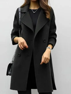 Hot Women's Winter Coat Fall Long Overcoat Double Breasted Pea Coat with Belt Windproof Classic Slim Fit Trench Coat Elegant Outerwear Long Sleeve ArmyGreen S Women Coats & Trench Coats