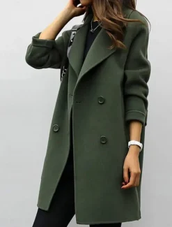 Hot Women's Winter Coat Fall Long Overcoat Double Breasted Pea Coat with Belt Windproof Classic Slim Fit Trench Coat Elegant Outerwear Long Sleeve ArmyGreen S Women Coats & Trench Coats