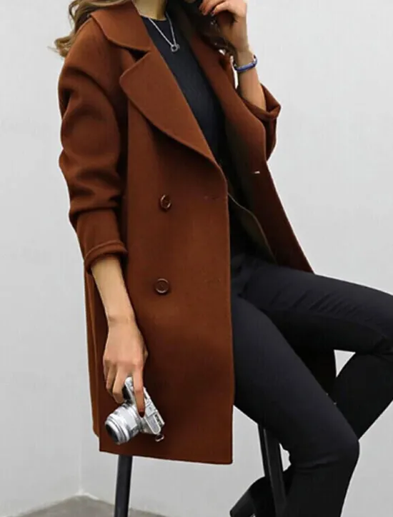 Hot Women's Winter Coat Fall Long Overcoat Double Breasted Pea Coat with Belt Windproof Classic Slim Fit Trench Coat Elegant Outerwear Long Sleeve ArmyGreen S Women Coats & Trench Coats