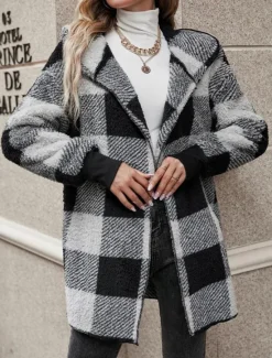 Outlet Women's Winter Coat Fleece Jacket Teddy Coat Warm Breathable Print Fleece Lined Casual Plaid Vacation Street Daily Wear Going out Open Front Regular Hoodie Regular Fit Long Sleeve Outerwear Pink Red Women Jackets