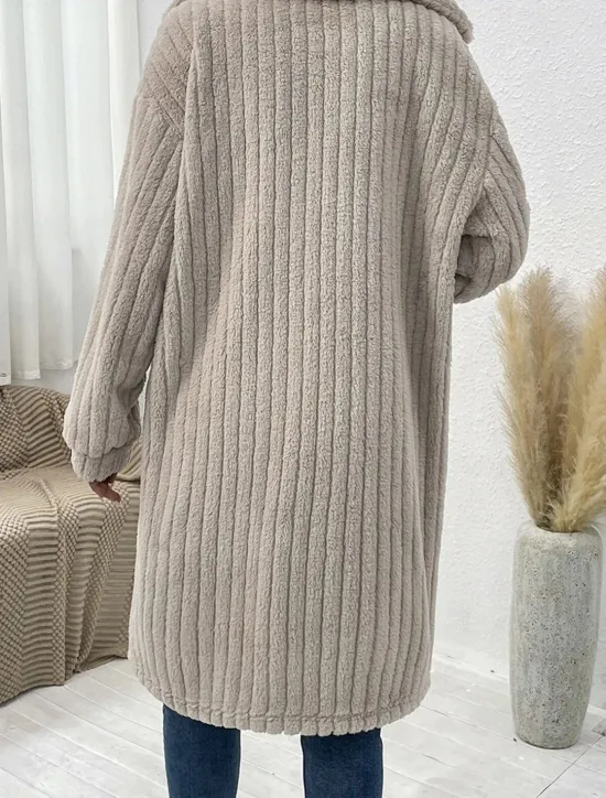 Hot Women's Winter Coat Fleece Jacket Teddy Coat Warm Breathable Pocket Fashion Casual Plain Work Street Single Breasted Long Turndown Loose Fit Long Sleeve Outerwear Brown Dark Grey Beige Fall Winter Women Coats & Trench Coats