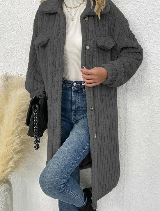 Hot Women's Winter Coat Fleece Jacket Teddy Coat Warm Breathable Pocket Fashion Casual Plain Work Street Single Breasted Long Turndown Loose Fit Long Sleeve Outerwear Brown Dark Grey Beige Fall Winter Women Coats & Trench Coats