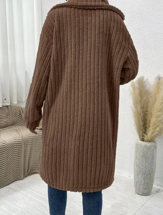 Hot Women's Winter Coat Fleece Jacket Teddy Coat Warm Breathable Pocket Fashion Casual Plain Work Street Single Breasted Long Turndown Loose Fit Long Sleeve Outerwear Brown Dark Grey Beige Fall Winter Women Coats & Trench Coats