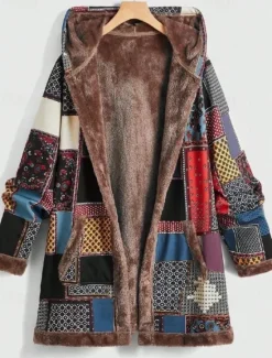 Sale Women's Winter Coat Hoodie Jacket Outdoor Street Daily Wear Fall Winter Long Coat Regular Fit Thermal Warm Breathable Stylish Casual Jacket Long Sleeve Stripes and Plaid with Pockets Full Zip Women Jackets|Coats & Trench Coats