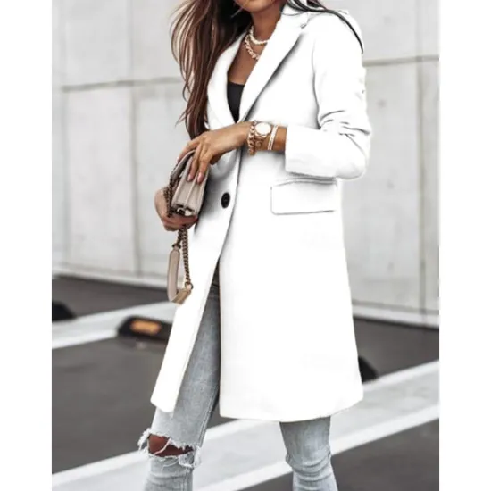 New Women's Winter Coat Long Overcoat Fall Stand Collar Trench Coat Warm Windproof Pea Coat with Pockets Formal Stylish Casual Street Jacket Long Sleeve Black White Khaki Women Coats & Trench Coats
