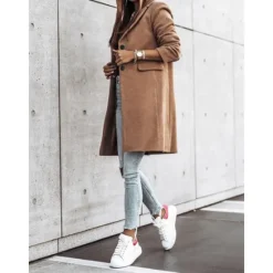 New Women's Winter Coat Long Overcoat Fall Stand Collar Trench Coat Warm Windproof Pea Coat with Pockets Formal Stylish Casual Street Jacket Long Sleeve Black White Khaki Women Coats & Trench Coats