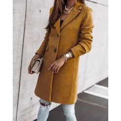 New Women's Winter Coat Long Overcoat Fall Stand Collar Trench Coat Warm Windproof Pea Coat with Pockets Formal Stylish Casual Street Jacket Long Sleeve Black White Khaki Women Coats & Trench Coats