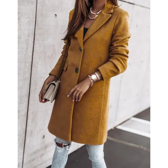 New Women's Winter Coat Long Overcoat Fall Stand Collar Trench Coat Warm Windproof Pea Coat with Pockets Formal Stylish Casual Street Jacket Long Sleeve Black White Khaki Women Coats & Trench Coats