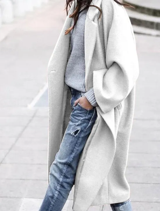 Women's Winter Coat Long Pea Coat with Hood Fall Overcoat Windproof Warm Lapel Trench Coat Oversized Open Front Turndown Fashion Street Outerwear Long Sleeve Women Coats & Trench Coats