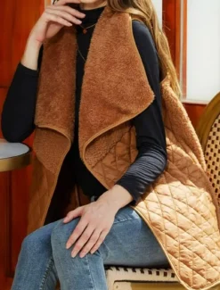 Hot Women's Winter Coat Outdoor Street Daily Wear Fall Winter Regular Coat Regular Fit Thermal Warm Breathable Stylish Casual Jacket Sleeveless Solid Color with Pockets Black Brown Light Grey Women Blazers & Suits