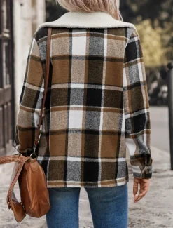 Discount Women's Winter Coat Outdoor Street Daily Wear Fall Winter Regular Coat Regular Fit Thermal Warm Breathable Stylish Casual Jacket Long Sleeve Stripes and Plaid with Pockets Fur Collar Women Coats & Trench Coats