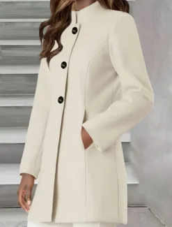 Online Women's Winter Coat Outdoor Street Daily Wear Fall Winter Regular Coat Regular Fit Thermal Warm Breathable Stylish Casual Jacket Long Sleeve Plain Adjustable Women Jackets