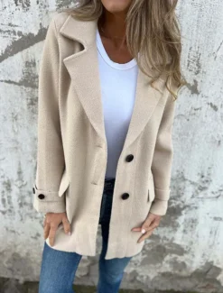 Hot Women's Winter Coat Outdoor Street Daily Wear Fall Winter Regular Coat Regular Fit Thermal Warm Breathable Stylish Casual Jacket Long Sleeve Plain with Pockets Black Khaki Apricot Women Coats & Trench Coats