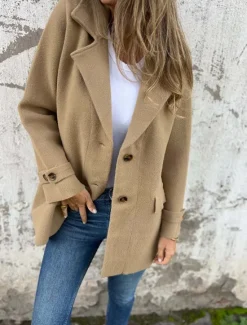 Hot Women's Winter Coat Outdoor Street Daily Wear Fall Winter Regular Coat Regular Fit Thermal Warm Breathable Stylish Casual Jacket Long Sleeve Plain with Pockets Black Khaki Apricot Women Coats & Trench Coats
