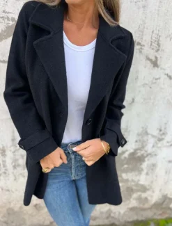 Hot Women's Winter Coat Outdoor Street Daily Wear Fall Winter Regular Coat Regular Fit Thermal Warm Breathable Stylish Casual Jacket Long Sleeve Plain with Pockets Black Khaki Apricot Women Coats & Trench Coats