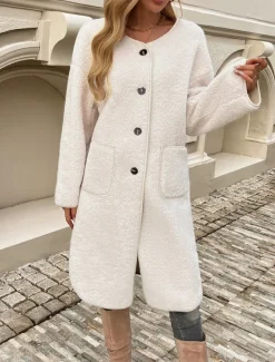Best Women's Winter Coat Outdoor Street Daily Wear Fall Winter Long Coat Regular Fit Thermal Warm Breathable Stylish Casual Jacket Long Sleeve Plain with Pockets Army Green Khaki Apricot Women Coats & Trench Coats