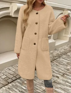 Best Women's Winter Coat Outdoor Street Daily Wear Fall Winter Long Coat Regular Fit Thermal Warm Breathable Stylish Casual Jacket Long Sleeve Plain with Pockets Army Green Khaki Apricot Women Coats & Trench Coats