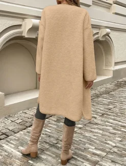 Best Women's Winter Coat Outdoor Street Daily Wear Fall Winter Long Coat Regular Fit Thermal Warm Breathable Stylish Casual Jacket Long Sleeve Plain with Pockets Army Green Khaki Apricot Women Coats & Trench Coats