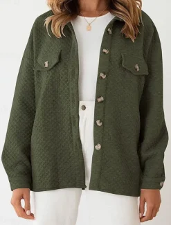 Hot Women's Winter Coat Outdoor Street Daily Wear Fall Winter Regular Coat Regular Fit Thermal Warm Breathable Stylish Casual Jacket Long Sleeve Plain with Pockets Green Gray Women Coats & Trench Coats