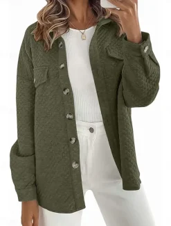 Hot Women's Winter Coat Outdoor Street Daily Wear Fall Winter Regular Coat Regular Fit Thermal Warm Breathable Stylish Casual Jacket Long Sleeve Plain with Pockets Green Gray Women Coats & Trench Coats
