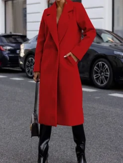 Women's Winter Coat Outdoor Street Daily Wear Fall Winter Long Coat Regular Fit Thermal Warm Breathable Stylish Casual Jacket Long Sleeve Plain with Pockets White Red Khaki Women Coats & Trench Coats