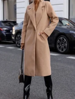 Women's Winter Coat Outdoor Street Daily Wear Fall Winter Long Coat Regular Fit Thermal Warm Breathable Stylish Casual Jacket Long Sleeve Plain with Pockets White Red Khaki Women Coats & Trench Coats