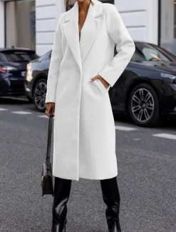 Women's Winter Coat Outdoor Street Daily Wear Fall Winter Long Coat Regular Fit Thermal Warm Breathable Stylish Casual Jacket Long Sleeve Plain with Pockets White Red Khaki Women Coats & Trench Coats