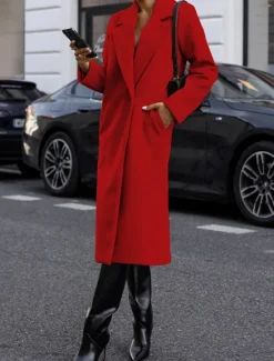 Women's Winter Coat Outdoor Street Daily Wear Fall Winter Long Coat Regular Fit Thermal Warm Breathable Stylish Casual Jacket Long Sleeve Plain with Pockets White Red Khaki Women Coats & Trench Coats