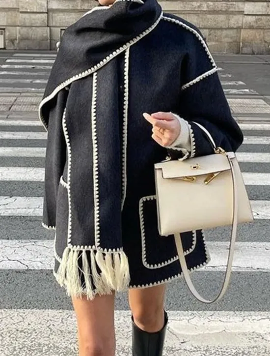 Best Women's Winter Coat Outdoor Street Daily Wear Fall Winter Regular Coat Regular Fit Thermal Warm Breathable Stylish Casual Jacket Long Sleeve Plain Tassel Fringe with Pockets Black White Khaki Women Coats & Trench Coats