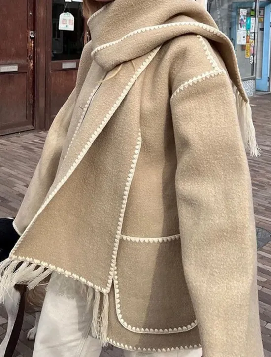 Best Women's Winter Coat Outdoor Street Daily Wear Fall Winter Regular Coat Regular Fit Thermal Warm Breathable Stylish Casual Jacket Long Sleeve Plain Tassel Fringe with Pockets Black White Khaki Women Coats & Trench Coats