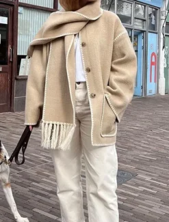 Best Women's Winter Coat Outdoor Street Daily Wear Fall Winter Regular Coat Regular Fit Thermal Warm Breathable Stylish Casual Jacket Long Sleeve Plain Tassel Fringe with Pockets Black White Khaki Women Coats & Trench Coats