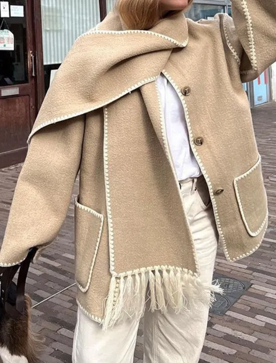 Best Women's Winter Coat Outdoor Street Daily Wear Fall Winter Regular Coat Regular Fit Thermal Warm Breathable Stylish Casual Jacket Long Sleeve Plain Tassel Fringe with Pockets Black White Khaki Women Coats & Trench Coats