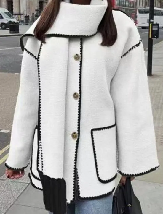 Best Women's Winter Coat Outdoor Street Daily Wear Fall Winter Regular Coat Regular Fit Thermal Warm Breathable Stylish Casual Jacket Long Sleeve Plain Tassel Fringe with Pockets Black White Khaki Women Coats & Trench Coats