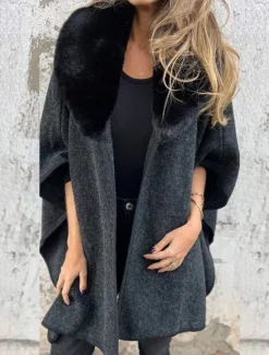 Best Women's Winter Coat Outdoor Street Daily Wear Fall Winter Regular Coat Regular Fit Thermal Warm Breathable Stylish Casual Jacket 3/4 Length Sleeve Plain Fur Collar Black Khaki Women Coats & Trench Coats