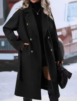 Discount Women's Winter Coat Outdoor Street Daily Fall Winter Regular Coat Regular Fit Warm Breathable Comtemporary Stylish Jacket Long Sleeve Solid Color with Pockets With Belt Black Red Khaki Women Coats & Trench Coats