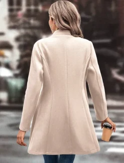 Women's Winter Coat Outdoor Street Daily Wear Fall Winter Regular Coat Regular Fit Thermal Warm Breathable Stylish Casual Jacket Long Sleeve Plain with Pockets Black Apricot Coffee Women Coats & Trench Coats