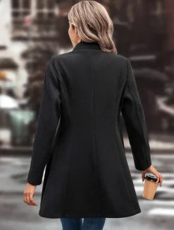 Women's Winter Coat Outdoor Street Daily Wear Fall Winter Regular Coat Regular Fit Thermal Warm Breathable Stylish Casual Jacket Long Sleeve Plain with Pockets Black Apricot Coffee Women Coats & Trench Coats