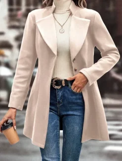 Women's Winter Coat Outdoor Street Daily Wear Fall Winter Regular Coat Regular Fit Thermal Warm Breathable Stylish Casual Jacket Long Sleeve Plain with Pockets Black Apricot Coffee Women Coats & Trench Coats