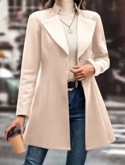 Women's Winter Coat Outdoor Street Daily Wear Fall Winter Regular Coat Regular Fit Thermal Warm Breathable Stylish Casual Jacket Long Sleeve Plain with Pockets Black Apricot Coffee Women Coats & Trench Coats