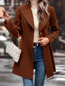 Women's Winter Coat Outdoor Street Daily Wear Fall Winter Regular Coat Regular Fit Thermal Warm Breathable Stylish Casual Jacket Long Sleeve Plain with Pockets Black Apricot Coffee Women Coats & Trench Coats