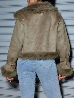 Outlet Women's Winter Coat Outdoor Street Daily Wear Fall Winter Short Coat Regular Fit Thermal Warm Breathable Stylish Casual Jacket Long Sleeve Plain Faux Fur Trim Women Furs & Leathers