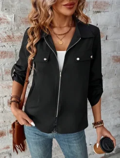 Hot Women's Winter Coat Outdoor Street Daily Wear Fall Winter Short Coat Regular Fit Thermal Warm Breathable Stylish Casual Jacket Long Sleeve Plain with Pockets Full Zip Black Wine Women Jackets